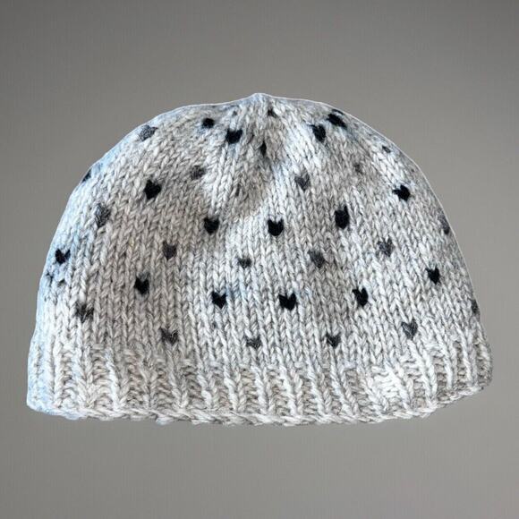 Handmade Other - Hand Knit Berlin Wool Perelin Beanie Hat Gray Black Design Unisex